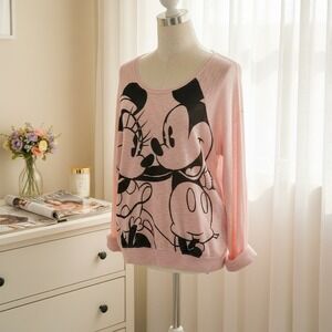 Disney Parks XL‎ Knit Top Pink Pullover Sweater Mickey Minnie Mouse Lightweight